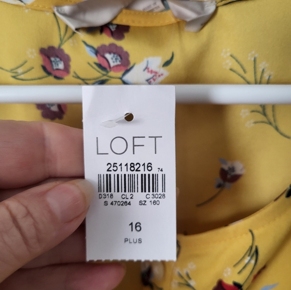 New With Tags Loft Floral Yellow Button-Down Dress Size 16 - Picture 2 of 3